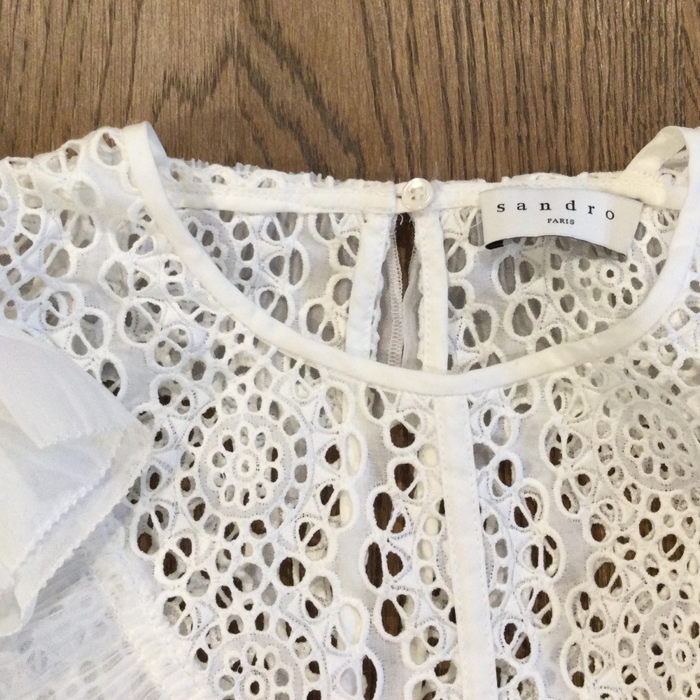 New! Sandro Bonnie Cold Shoulder White Lace Top Women’s SIZE 1 - Picture 7 of 11